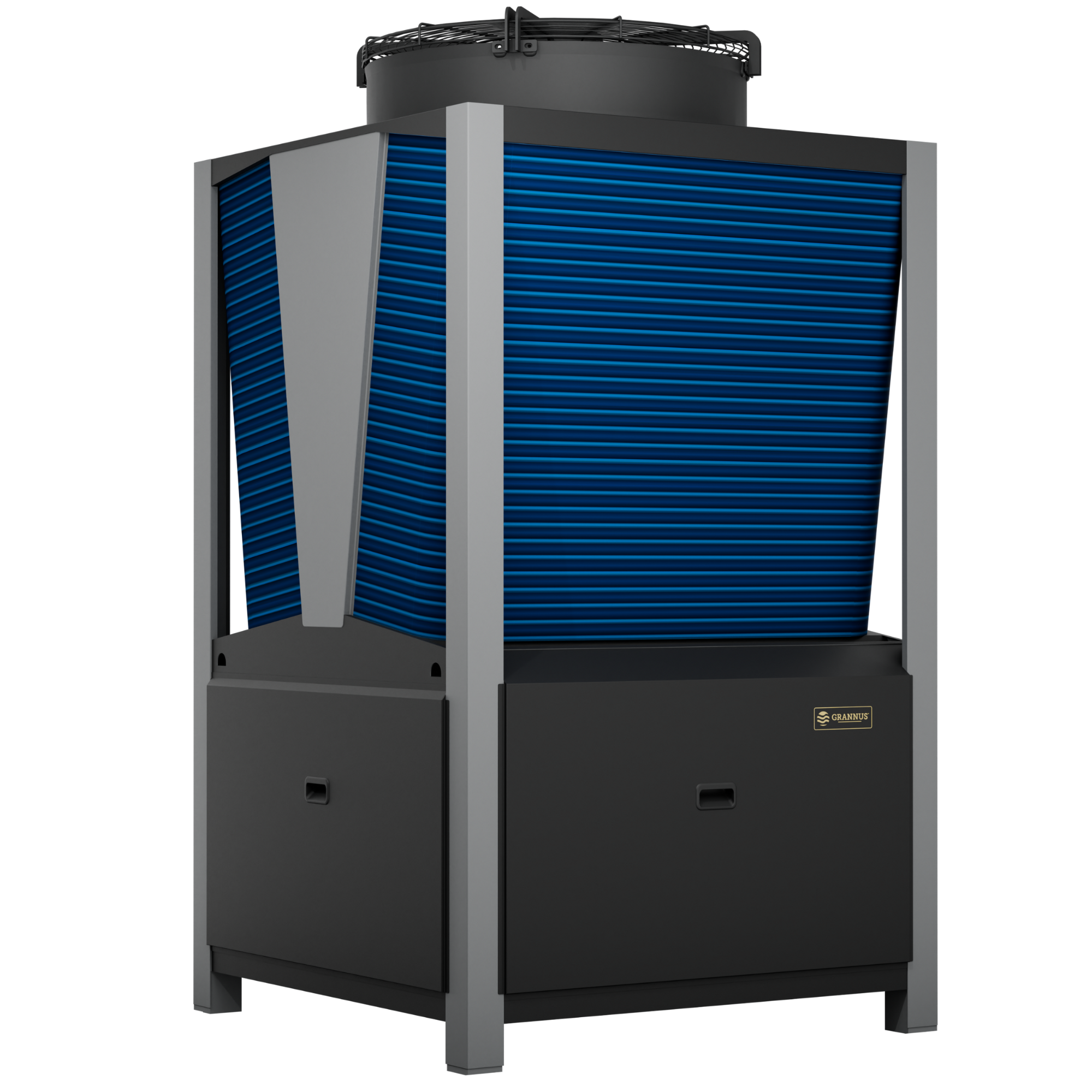 Right-side view of Aquilo Series iQX 120kW commercial pool heat pump, showcasing its robust design and efficient performance.