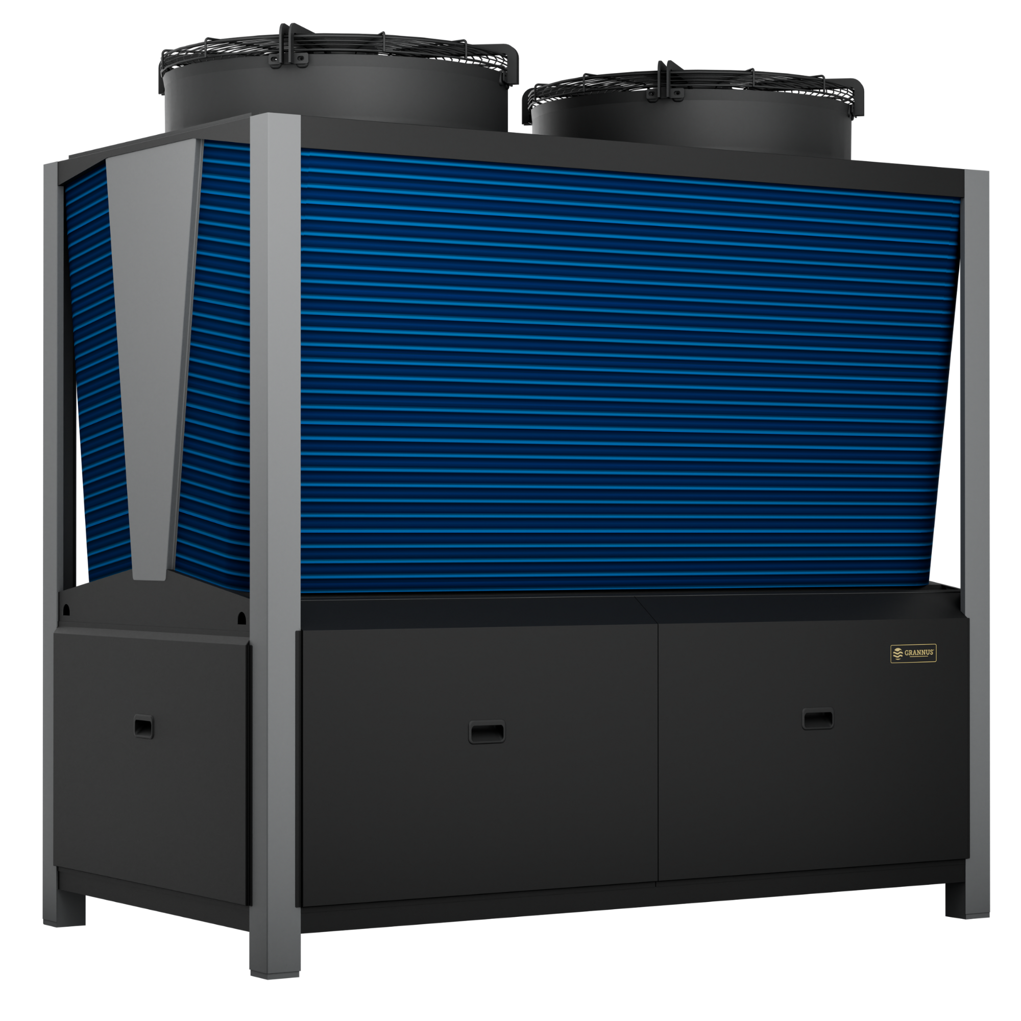 Right-side view of Aquilo Series iQX 250kW commercial pool heat pump, highlighting robust construction and efficient heating performance.