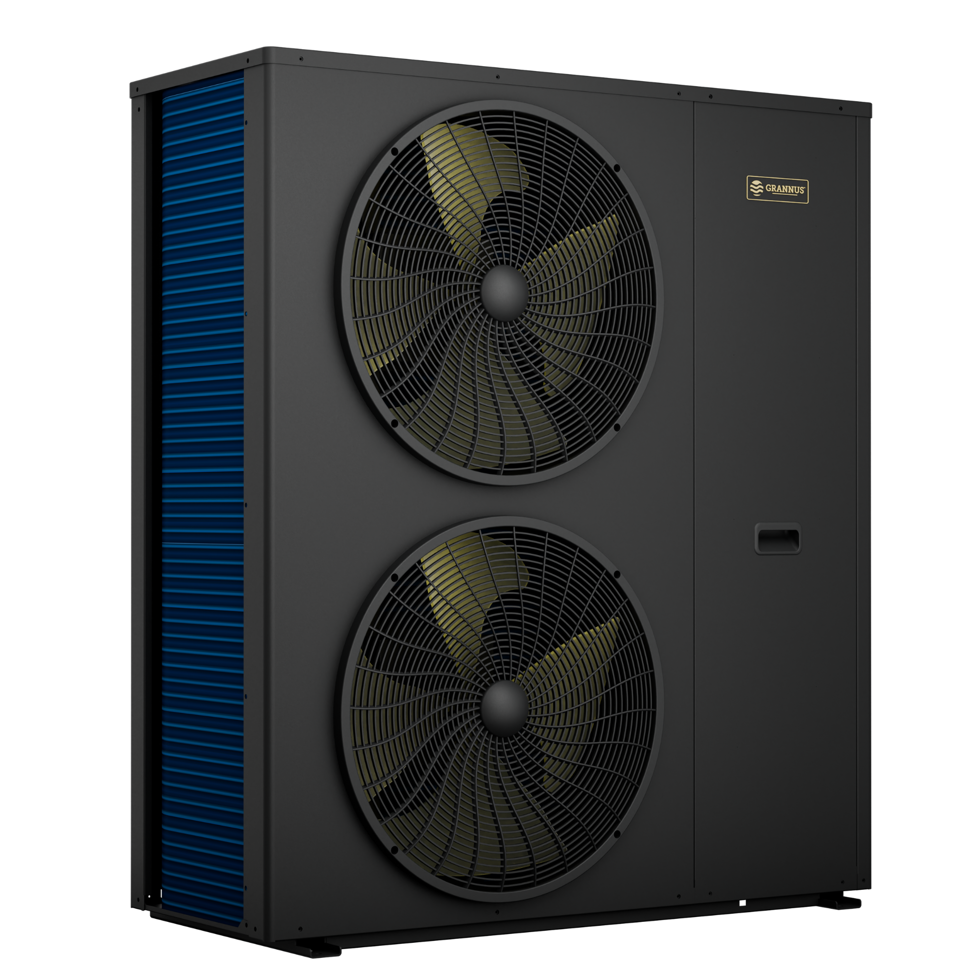 Right-side view of Aquilo Series iQX 60kW commercial pool heat pump, highlighting compact design and high-efficiency performance for smaller commercial pools.