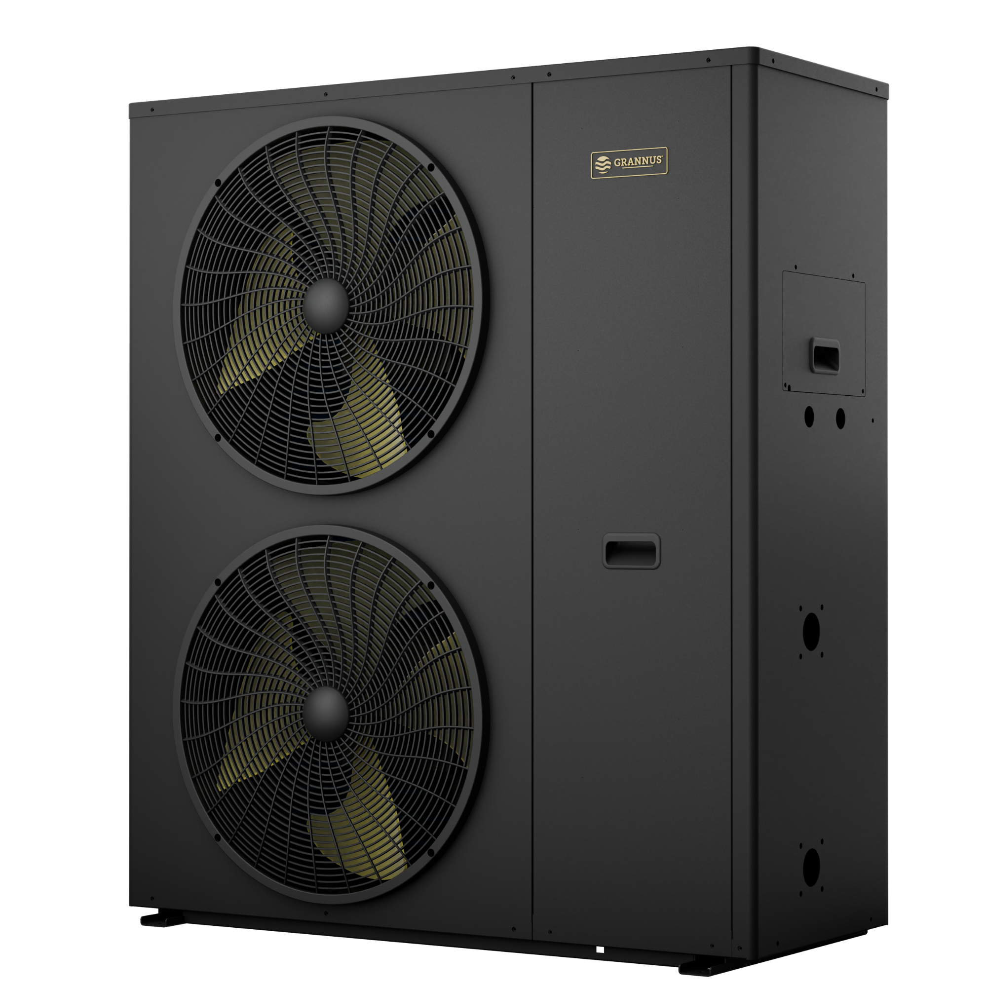 Left-side view of Aquilo Series iQX 60kW commercial pool heat pump, highlighting compact design and high-efficiency performance for smaller commercial pools.