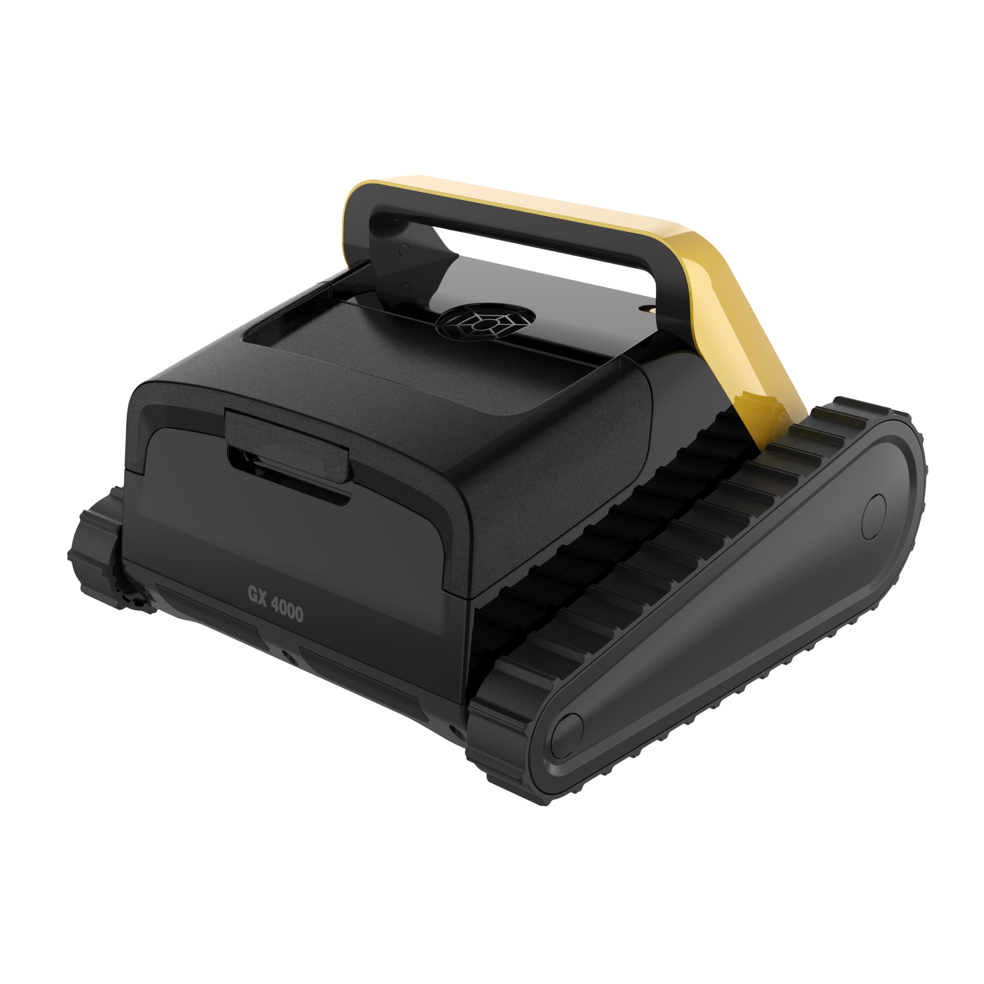 Rear view of GX4000 Cordless Robotic Pool Cleaner, showcasing its motors, filtration system, and durable construction.