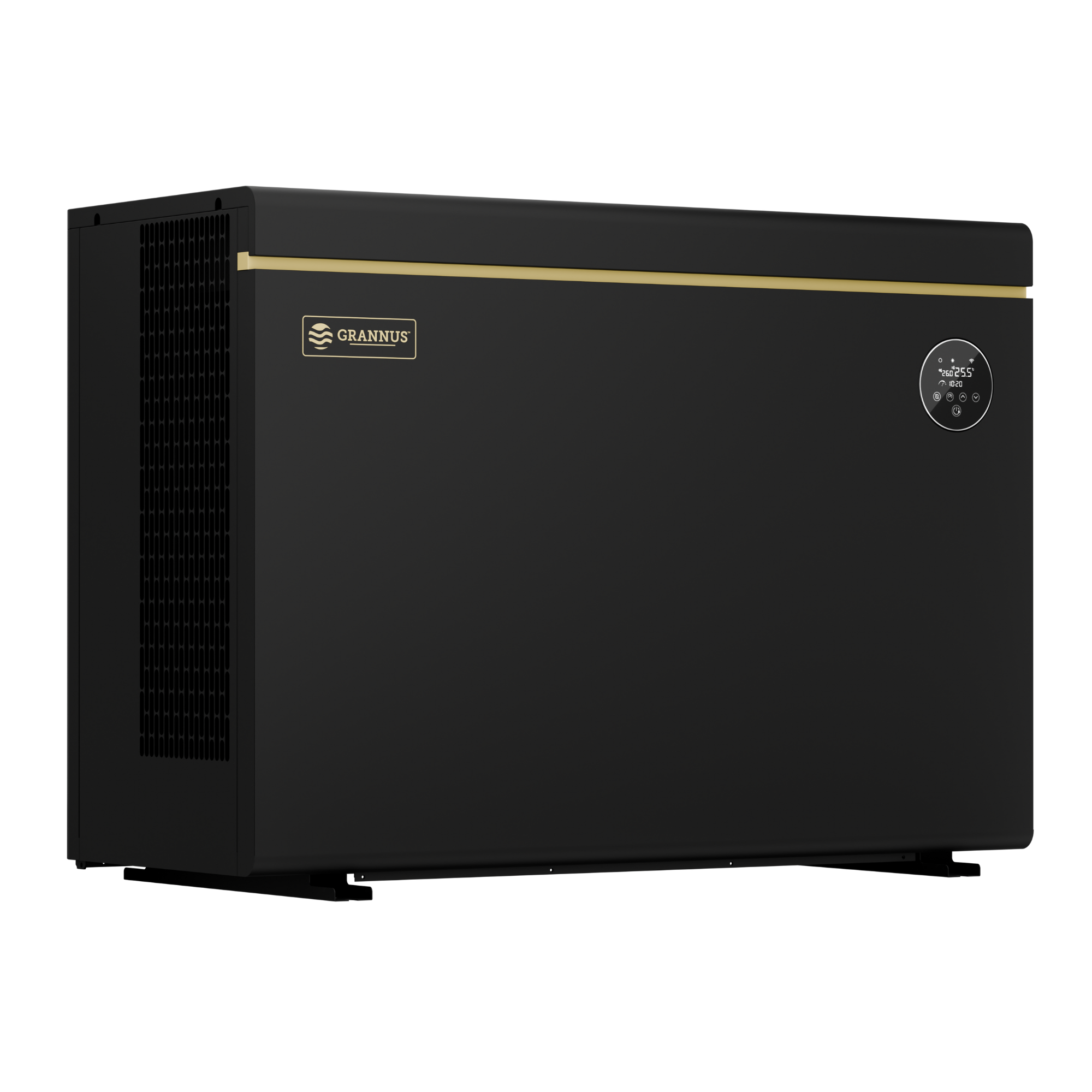 Right-side view of Solara Series iSX pool heat pump, showcasing its compact design and efficient residential pool heating performance.