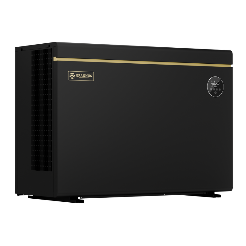 Right-side view of Solara Series iSX pool heat pump, showcasing its compact design and efficient residential pool heating performance.