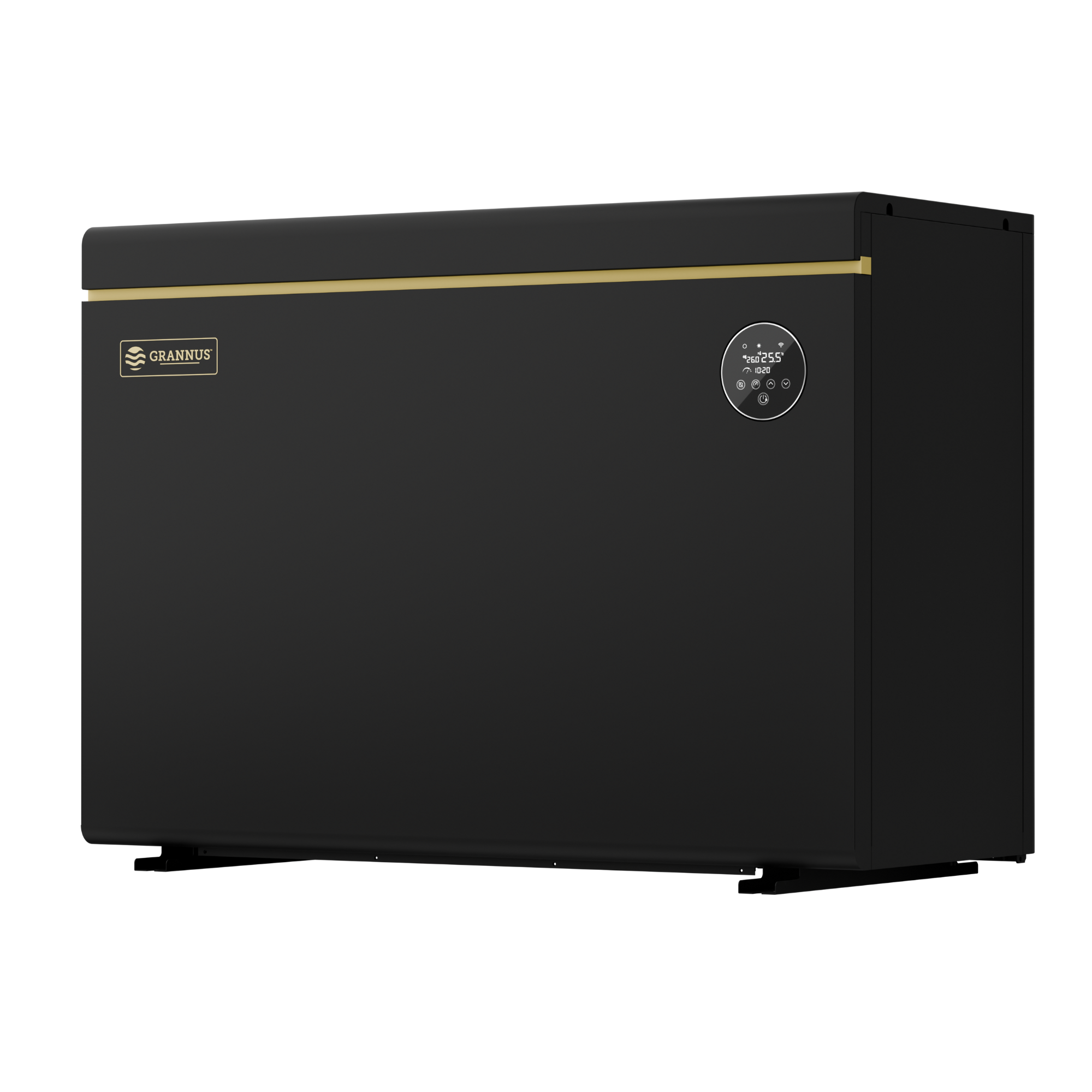 Left-side view of Solara Series iSX pool heat pump, showcasing its compact design and efficient residential pool heating performance.