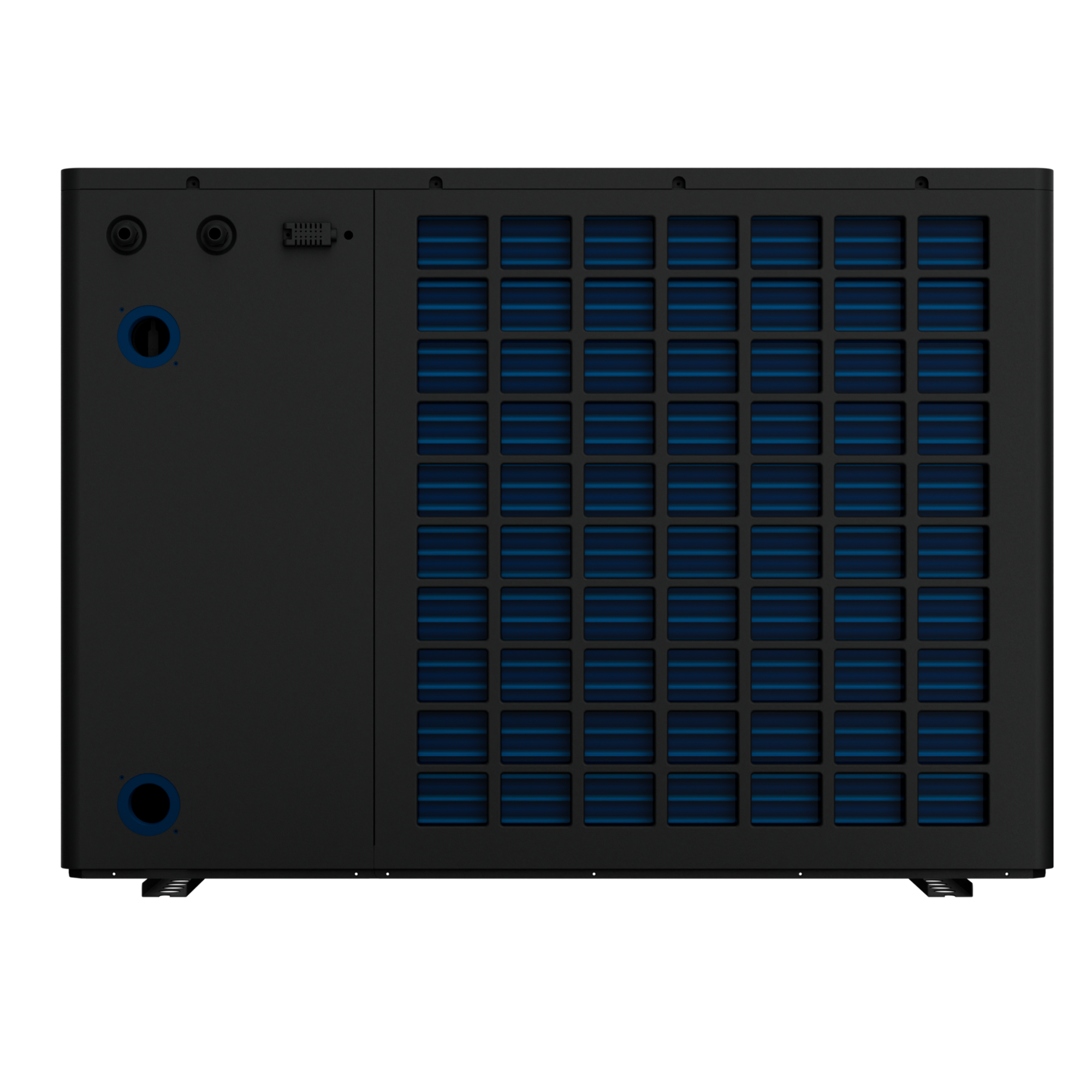 Rear view of Solara Series iSX pool heat pump, showcasing its compact design and efficient residential pool heating performance.