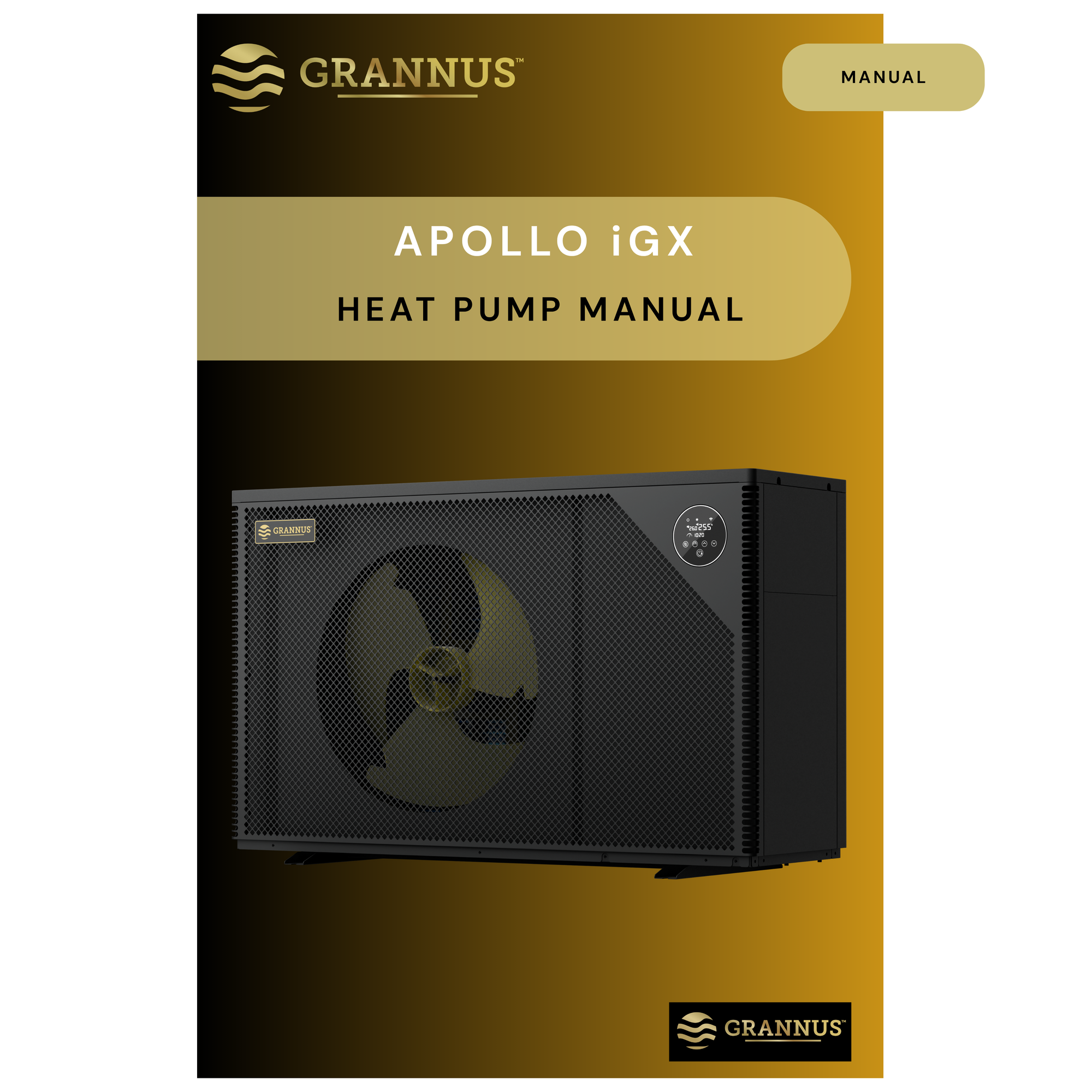 Grannus Apollo iGX Heat Pump manual on a gold background