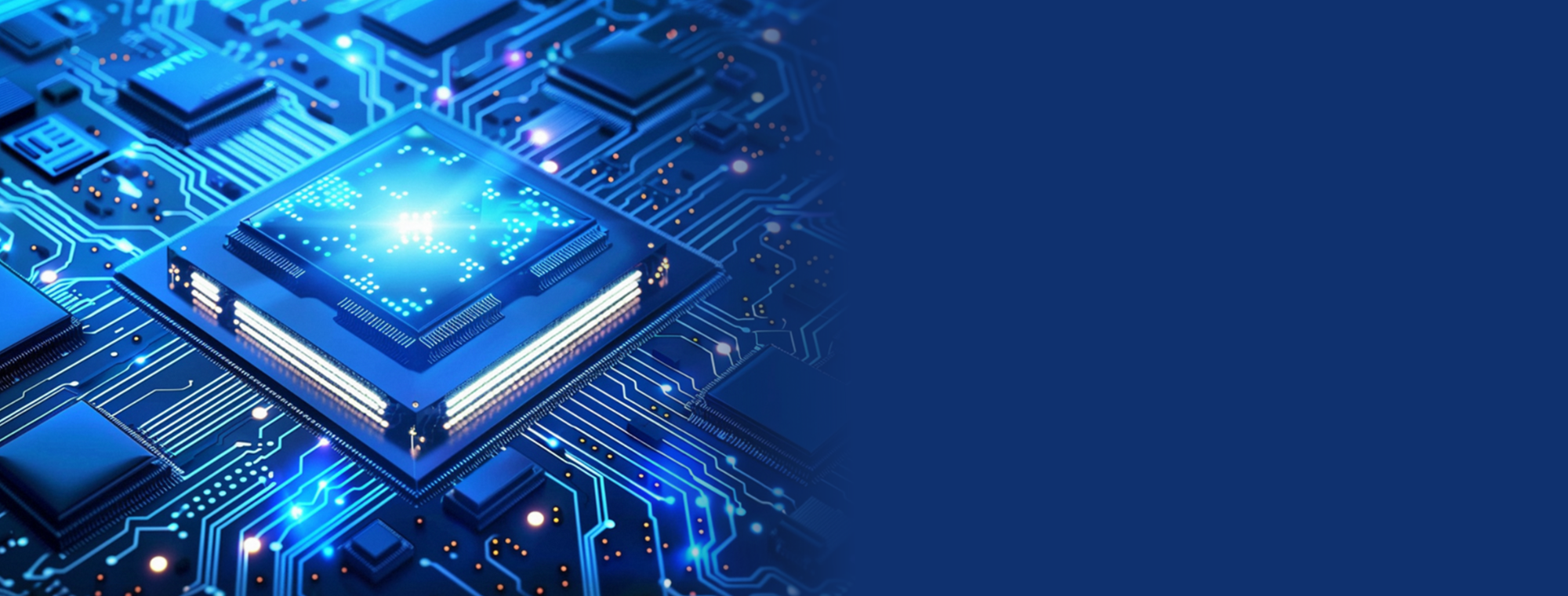 Close-up of blue circuit board with electronic components, illustrating Grannus full inverter technology for efficient pool heating.