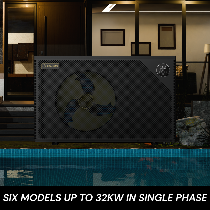 Apollo Series iGX pool heat pumps available in six models up to 32kW single-phase for versatile residential pool heating.