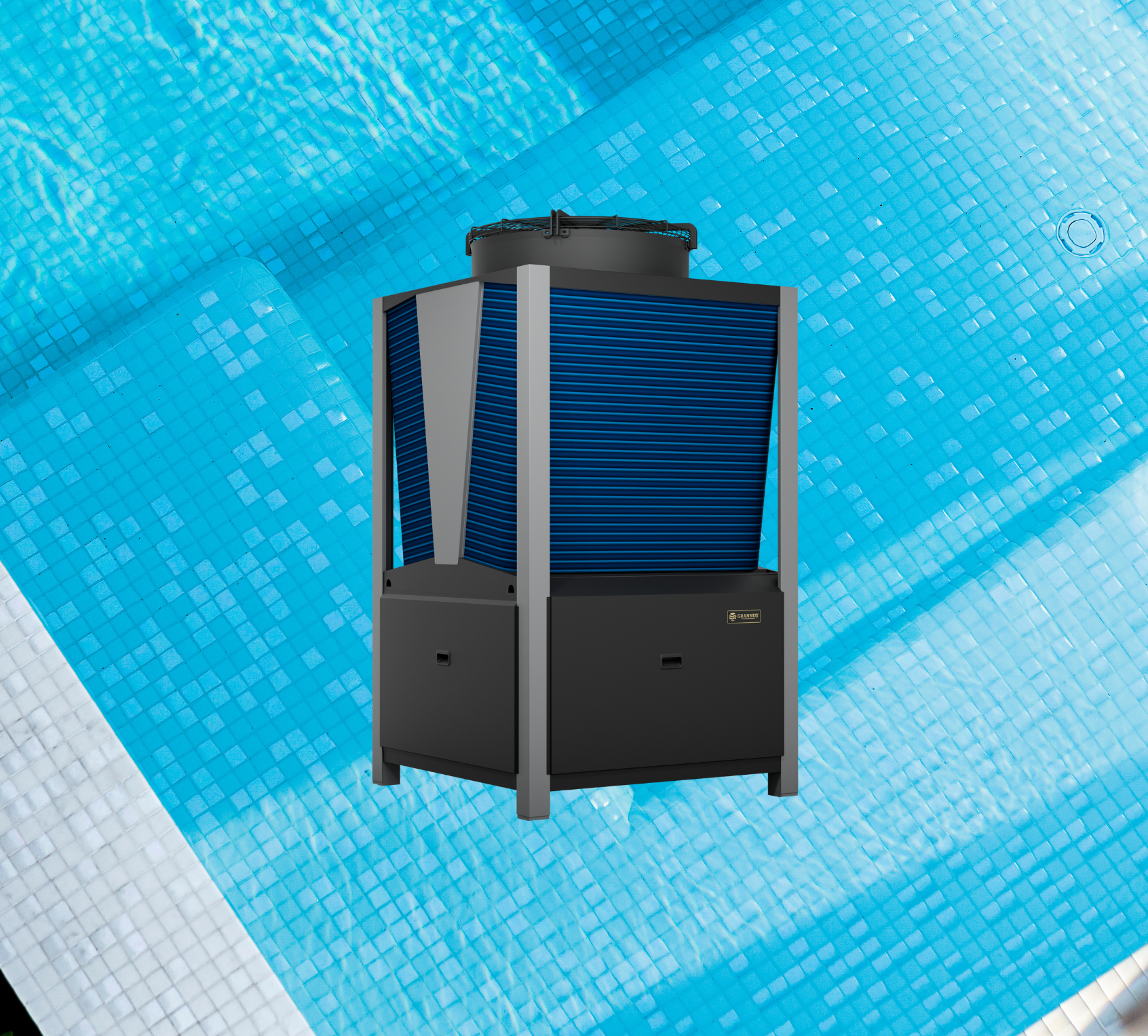 Aquilo Series iQX 120kW commercial pool heat pump, showcasing durable construction and high-efficiency performance.