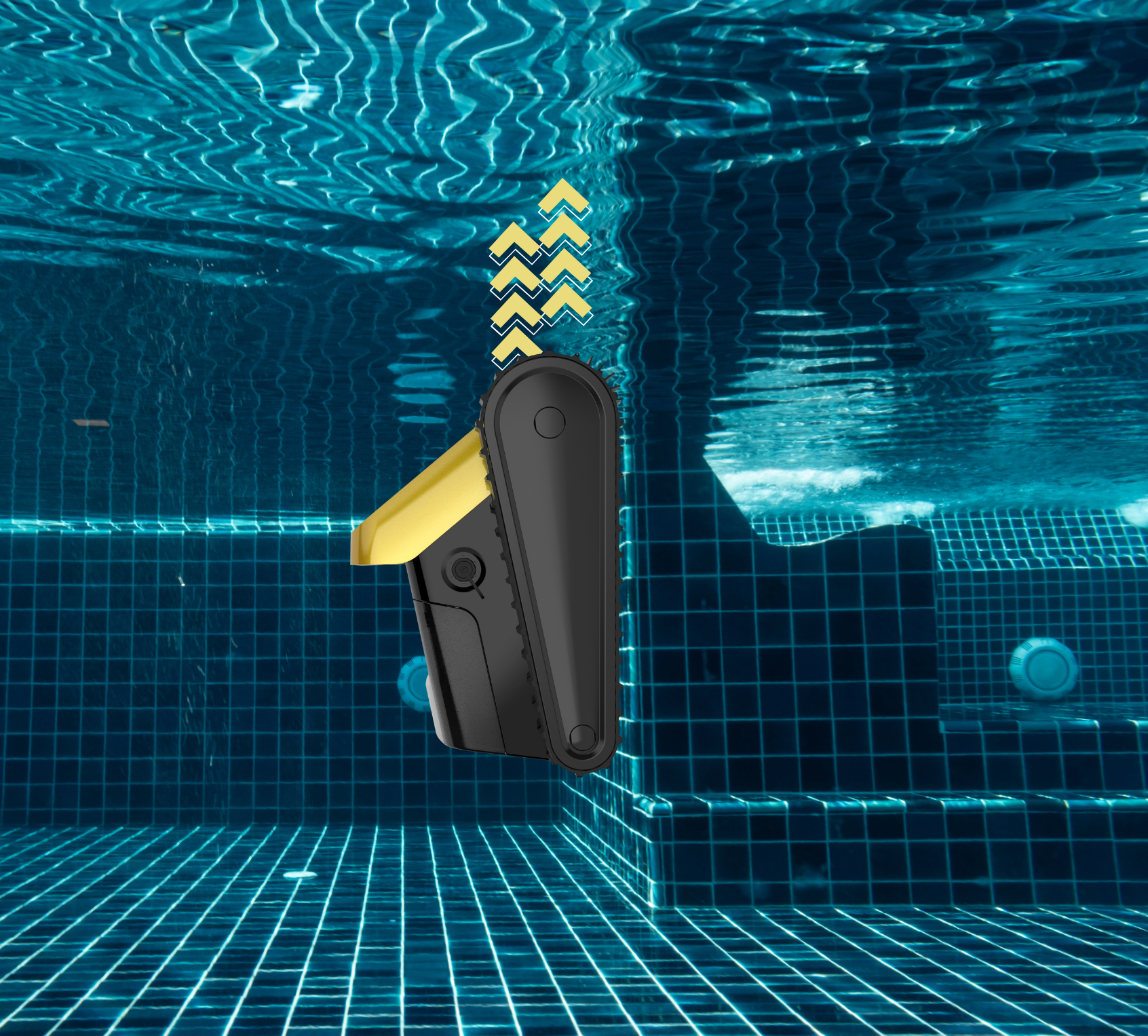 GX4000 Cordless Robotic Cleaner climbing a pool wall, demonstrating full and quick cleaning modes for thorough floor, wall, and waterline coverage.