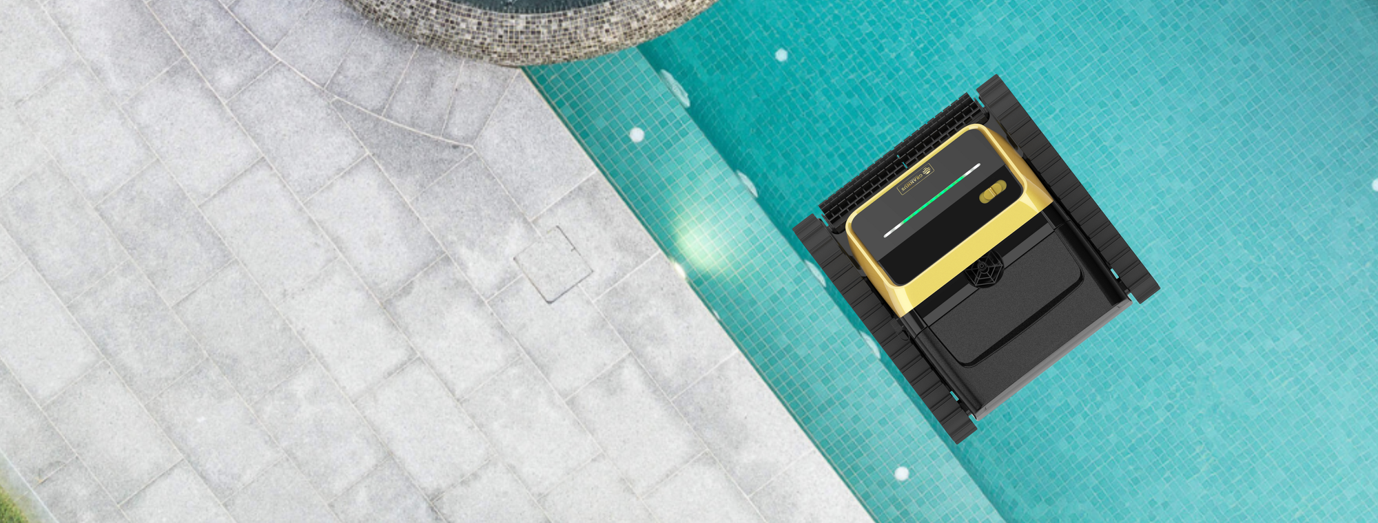 GX4000 Cordless Robotic Cleaner operating inside a swimming pool, highlighting its cordless, efficient cleaning capabilities.