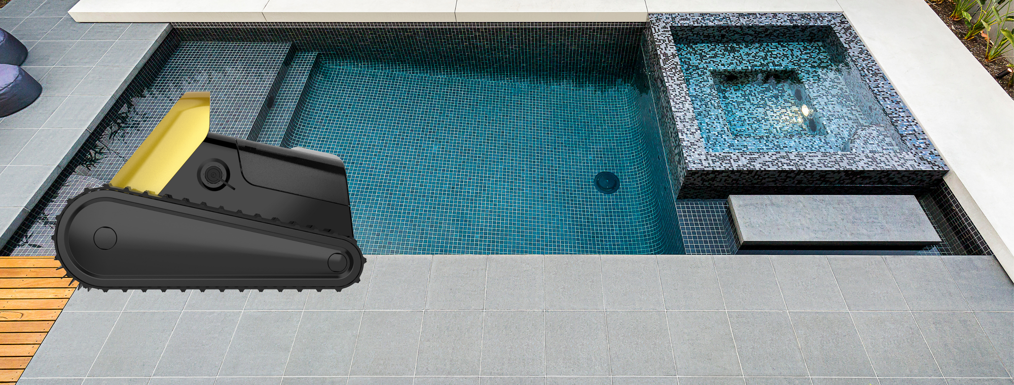 Side view of GX4000 Cordless Robotic Cleaner in a swimming pool, demonstrating its cleaning performance and coverage.