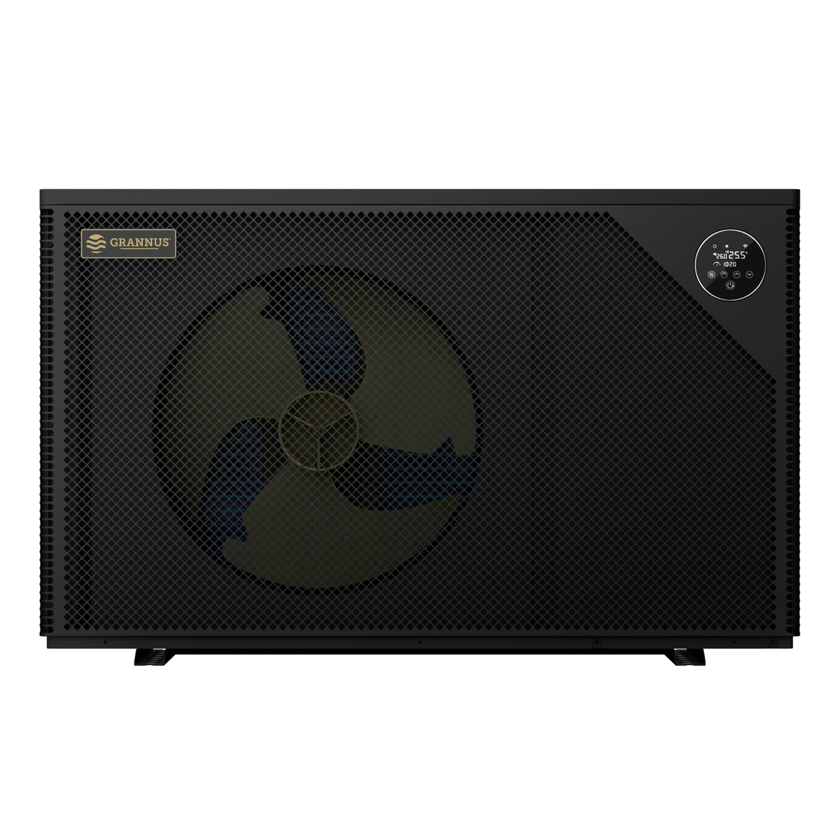 Front view of Apollo Series iGX pool heat pump, showcasing its sleek design and efficient residential pool heating performance.