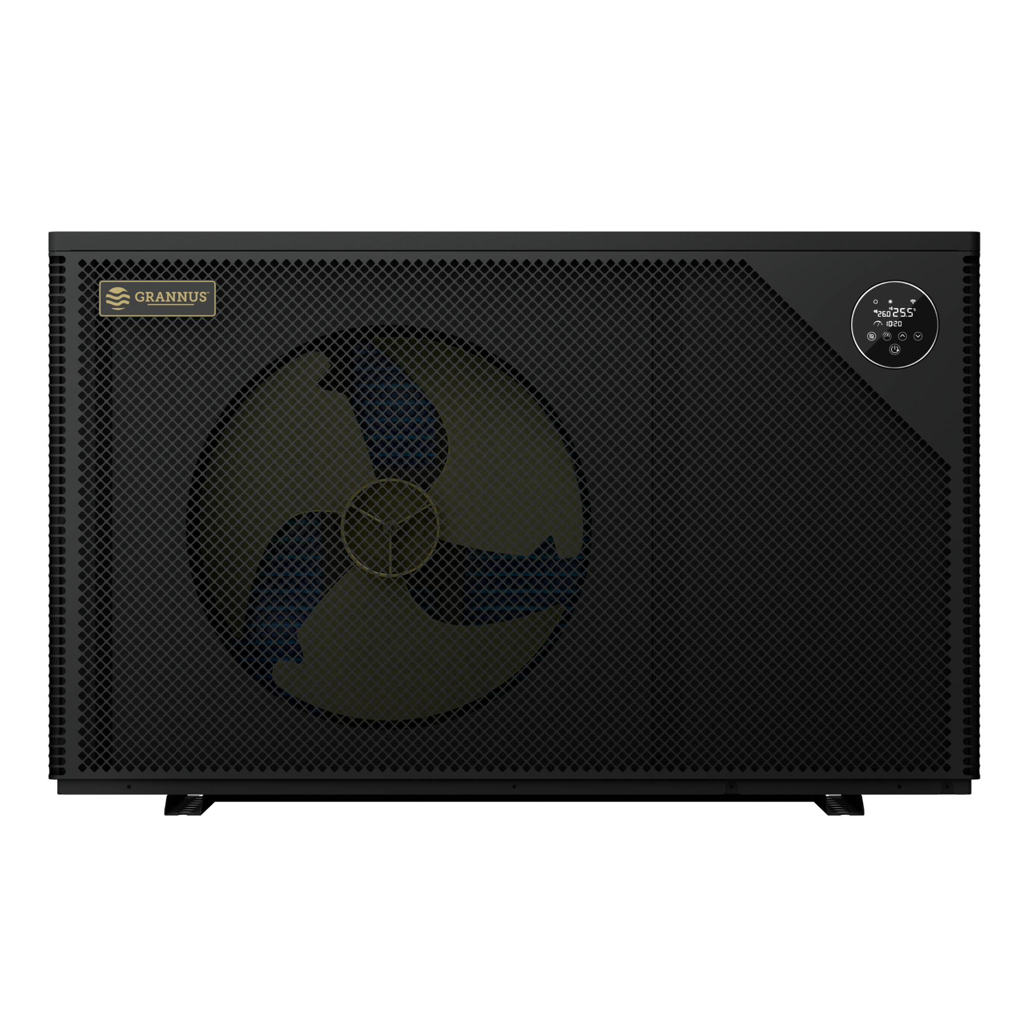 Front view of Apollo Series iGX pool heat pump, showcasing its sleek design and efficient residential pool heating performance.