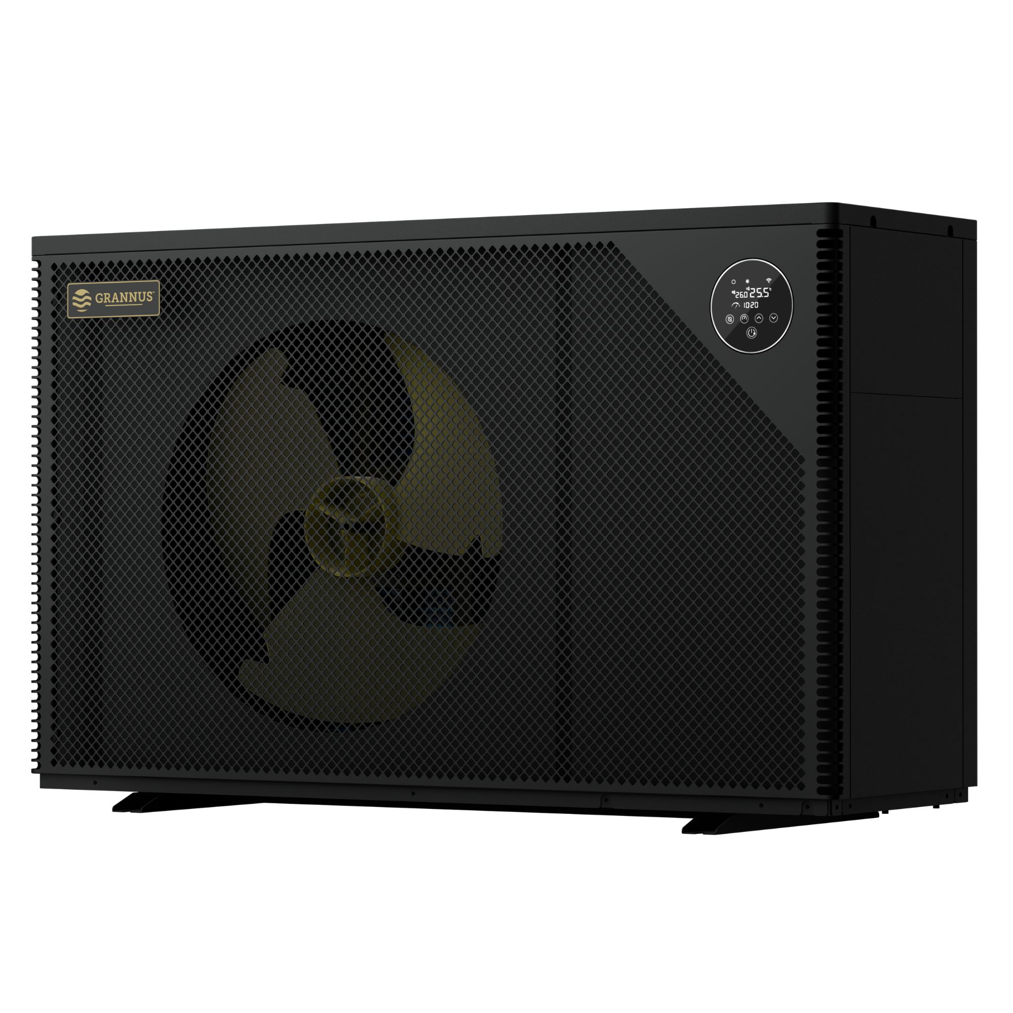 Left-side view of Apollo Series iGX pool heat pump, showcasing its sleek design and efficient residential pool heating performance.