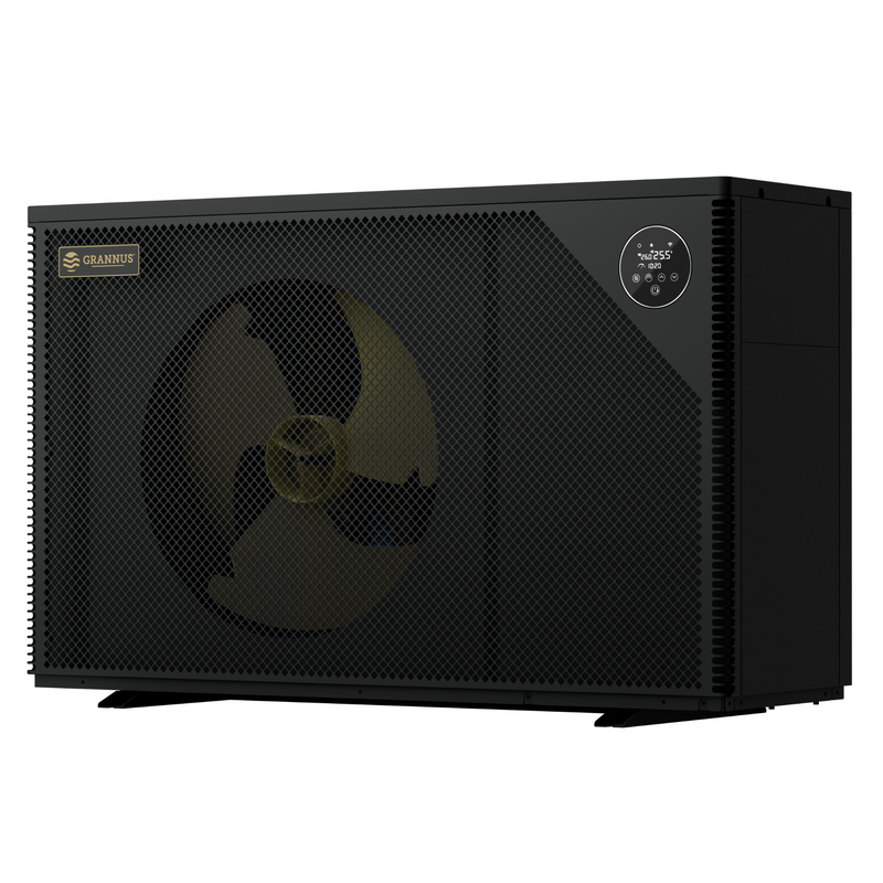 Left-side view of Apollo Series iGX pool heat pump, showcasing its sleek design and efficient residential pool heating performance.