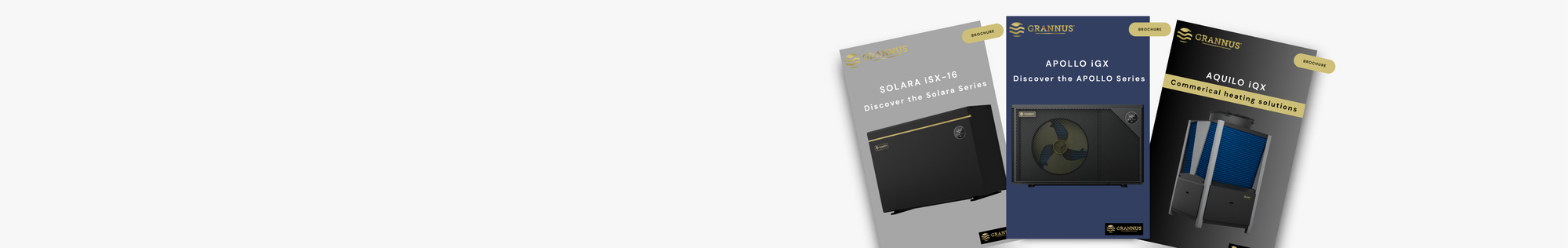 Image showcasing Grannus product brochures and owner manuals, featuring a clean layout that highlights downloadable resources for all product ranges.