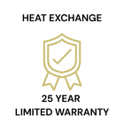 Icon showing heat exchanger with text “25 Year Limited Warranty” on a white background, highlighting Grannus’ long-lasting product quality and coverage.