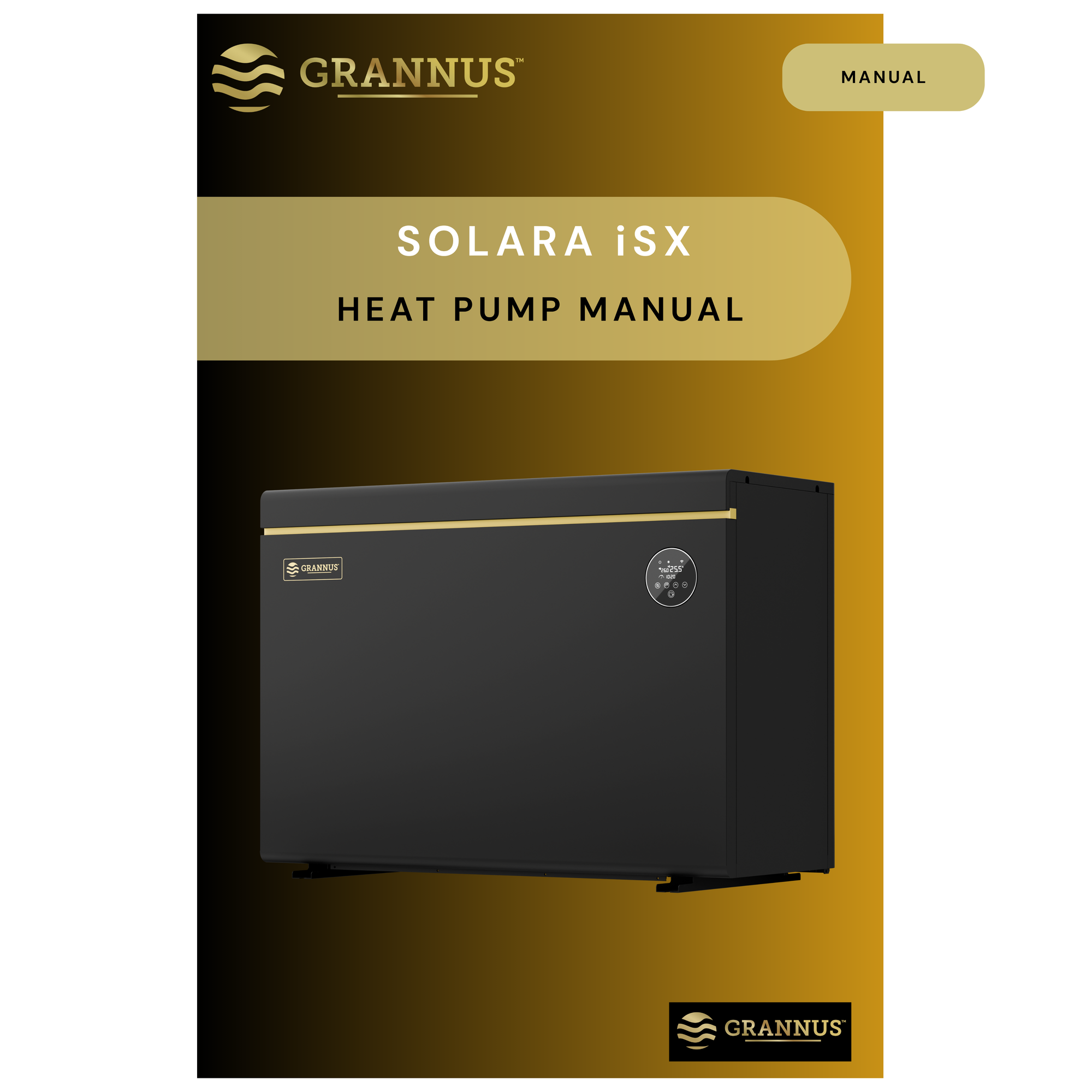 Grannus Solara iSX Heat Pump manual on a gold background