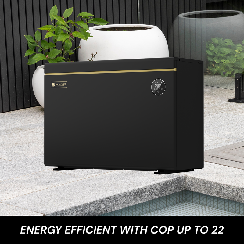 Solara Series iSX pool heat pump with COP22 energy efficiency rating for lower running costs and sustainable pool heating.